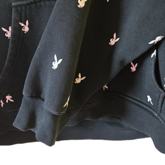 SOLD - Playboy Bunny Theme Black Pullover Hoodie Men's Size Large - Picture 3 of 5